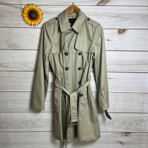 Banana Republic Factory Trench Coat Womens L Double Breasted Belted khaki
